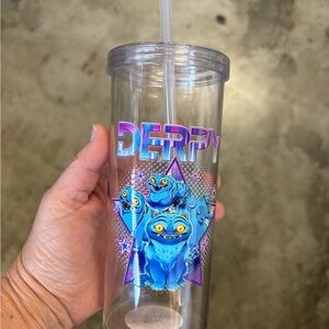 Derpy Monster Tumbler with Straw 20 ounce plastic cup